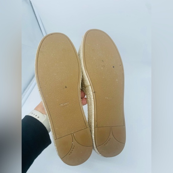 Prada Gold leather logo embroidered accent slide espadrille sandal EU 39 - Picture 8 of 10